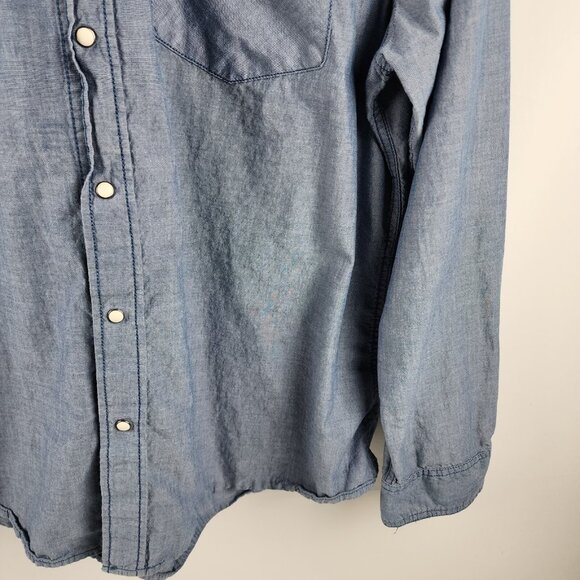 Roebuck + Co Shirt Mens XXL Blue Chambray Pearl Snap Western Button Up - Picture 4 of 6